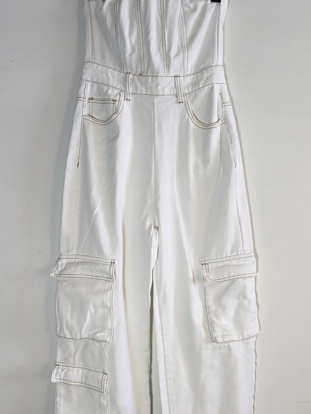 PRETTYLITTLETHING White Denim Jacket with Contrast Stitching